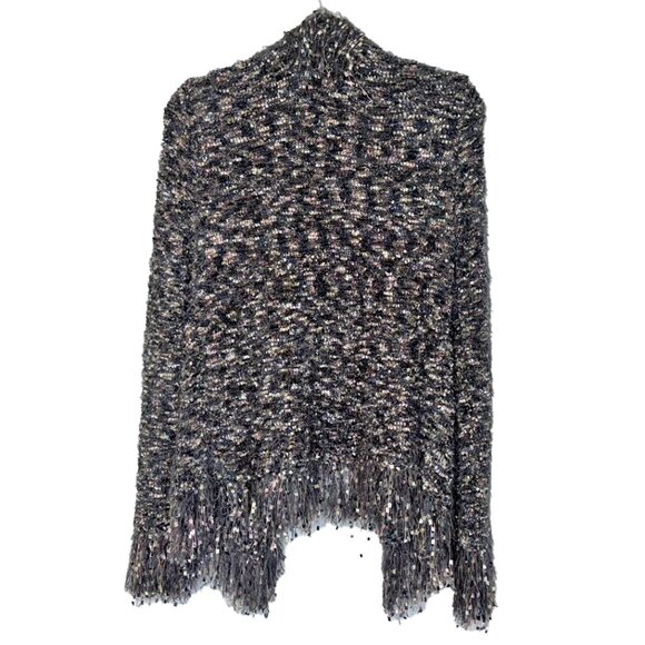 L'Agence Gray Multicolor Fringe Trim Long Sleeve Cardigan - Size M - Picture 3 of 6